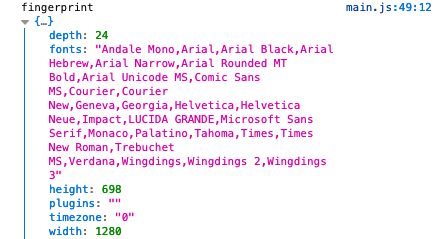 Some JS fingerprint values