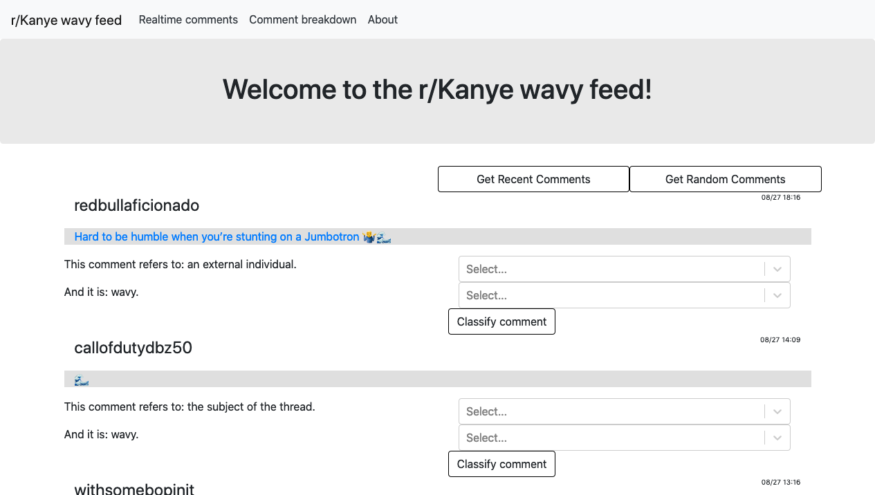 Screenshot of r/kanye analyzer